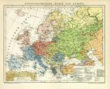 Ethnographische Karte von Europa historische Landkarte Lithographie ca. 1900