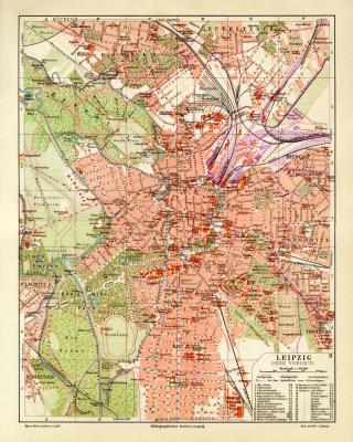 Leipzig historischer Stadtplan Karte Lithographie ca. 1906