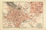 Aachen historischer Stadtplan Karte Lithographie ca. 1905