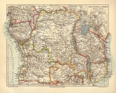 &Auml;quatorial Afrika historische Landkarte Lithographie ca. 1910