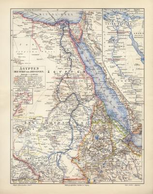 &Auml;gypten Darfur Abessinien historische Landkarte Lithographie ca. 1909