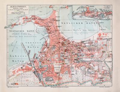 Alexandria historischer Stadtplan Karte Lithographie ca. 1908