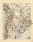 Argentinien Chile Bolivien Uruguay Paraguay historische Landkarte Lithographie ca. 1905