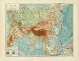 Asien Fl&uuml;&szlig;e und Gerbirge historische Landkarte...