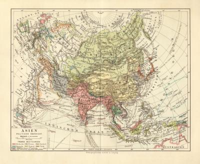 Asien politische &Uuml;bersicht historische Landkarte Lithographie ca. 1910