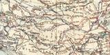 Forschungsreisen Asien + Zentralasien historische Landkarte Lithographie ca. 1908