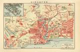 Singapur historischer Stadtplan Karte Lithographie ca. 1912