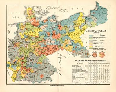Reichstagswahlen Deutsches Reich 1898 - 1903 Karte Lithographie 1903 Original der Zeit