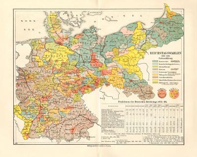 Reichstagswahlen Deutsches Reich 1898 - 1903 Karte Lithographie 1898 Original der Zeit