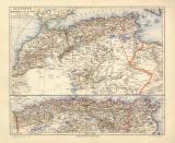 Algerien Marokko Tunesien historische Landkarte Lithographie ca. 1908