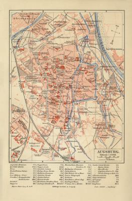 Augsburg historischer Stadtplan Karte Lithographie ca. 1906
