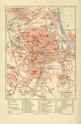 Augsburg historischer Stadtplan Karte Lithographie ca. 1904
