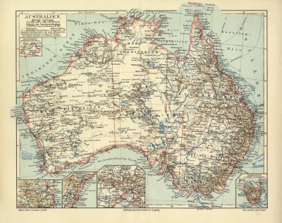 Australien historische Landkarte Lithographie ca. 1906