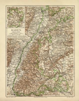 Baden historische Landkarte Lithographie ca. 1906