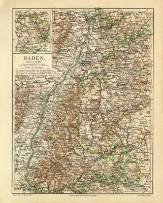 Baden historische Landkarte Lithographie ca. 1908