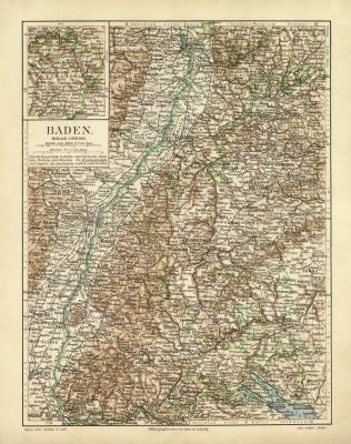 Baden historische Landkarte Lithographie ca. 1910