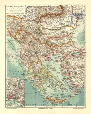 Balkan Halbinsel historische Landkarte Lithographie ca. 1904