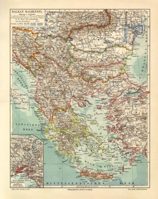 Balkan Halbinsel historische Landkarte Lithographie ca. 1906