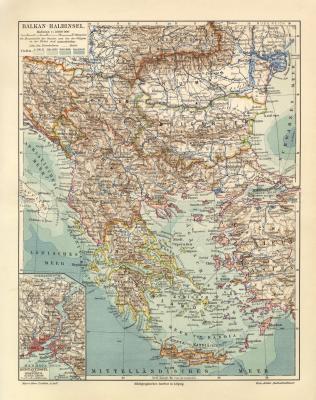 Balkan Halbinsel historische Landkarte Lithographie ca. 1910