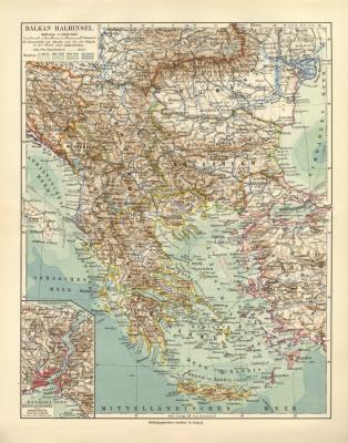 Balkan Halbinsel historische Landkarte Lithographie ca. 1913