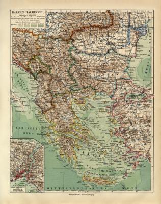 Balkan Halbinsel historische Landkarte Lithographie ca. 1914