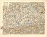 Bayern Karte S&uuml;dlicher Teil historische Landkarte Lithographie ca. 1908