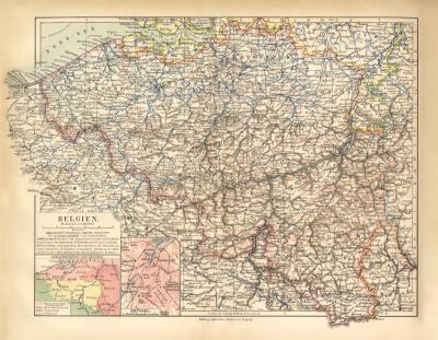 Belgien historische Landkarte Lithographie ca. 1912