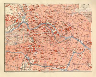 Berlin historischer Stadtplan Karte Lithographie ca. 1904