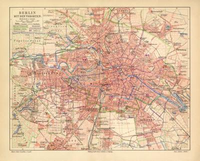 Berlin mit Vororten historischer Stadtplan Karte Lithographie ca. 1903