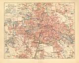Berlin mit Vororten historischer Stadtplan Karte Lithographie ca. 1908