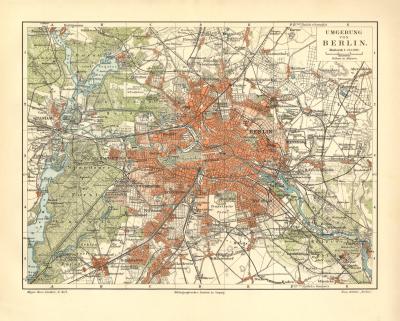 Berlin Umgebung historischer Stadtplan Karte Lithographie ca. 1910