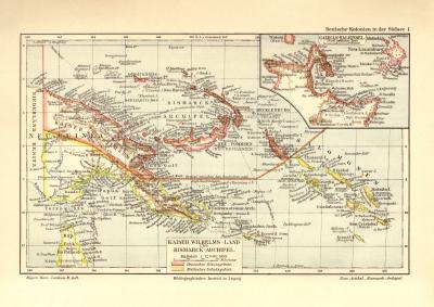 Kaiser Wilhelm Land Bismarck Archipel historische Landkarte Lithographie ca. 1904