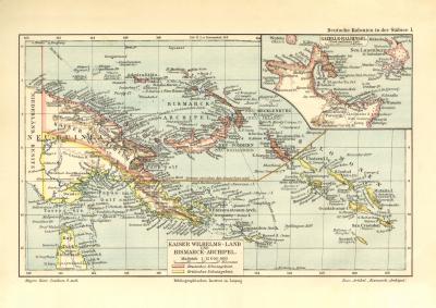 Kaiser Wilhelm Land Bismarck Archipel historische Landkarte Lithographie ca. 1906