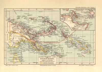Kaiser Wilhelm Land Bismarck Archipel historische Landkarte Lithographie ca. 1907