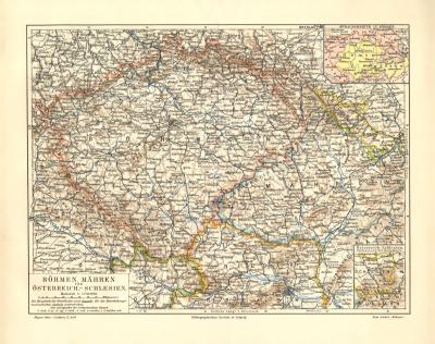 Böhmen Mähren Schlesien historische Landkarte Lithographie ca. 1906