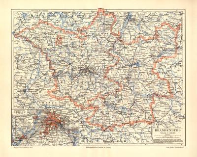 Brandenburg historische Landkarte Lithographie ca. 1904