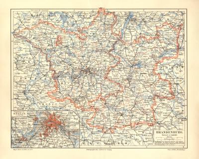 Brandenburg historische Landkarte Lithographie ca. 1906