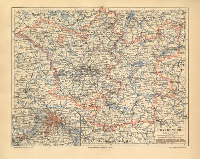 Brandenburg historische Landkarte Lithographie ca. 1907