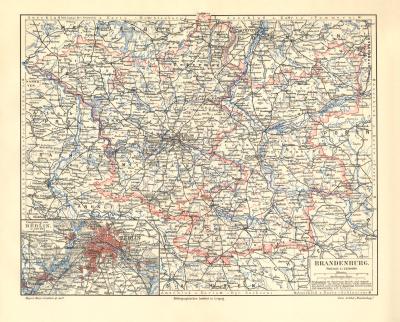 Brandenburg historische Landkarte Lithographie ca. 1908