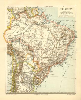Brasilien historische Landkarte Lithographie ca. 1905