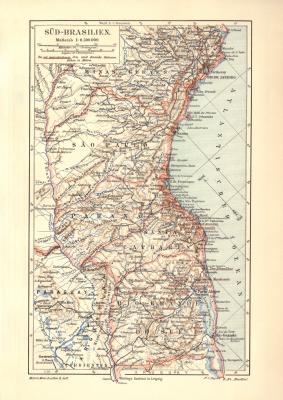Brasilien Süd historische Landkarte Lithographie ca. 1905