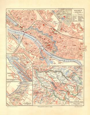 Bremen historischer Stadtplan Karte Lithographie ca. 1908