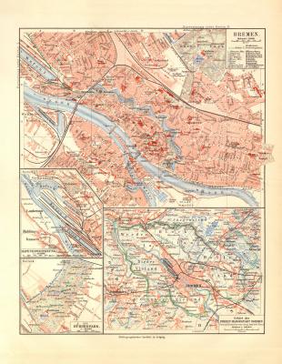 Bremen historischer Stadtplan Karte Lithographie ca. 1910