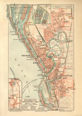 Bremerhaven historischer Stadtplan Karte Lithographie ca. 1906