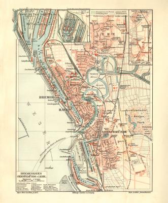 Bremerhaven historischer Stadtplan Karte Lithographie ca. 1910