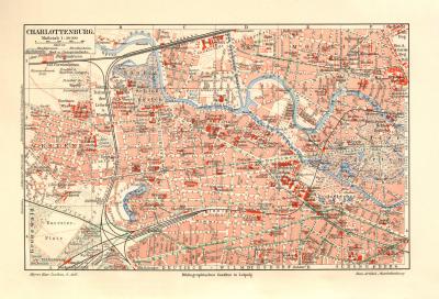 Charlottenburg historischer Stadtplan Karte Lithographie ca. 1910
