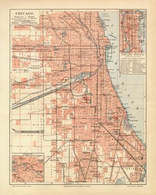 Chicago historischer Stadtplan Karte Lithographie ca. 1905