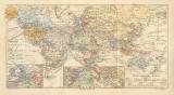 Weltverkehr historische Landkarte Lithographie ca. 1908