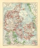 D&auml;nemark historische Landkarte Lithographie ca. 1905