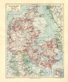 D&auml;nemark historische Landkarte Lithographie ca. 1906